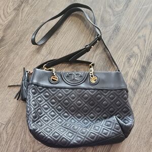 Tory Burch Black Quilted Shoulder Bag with Gold Accents